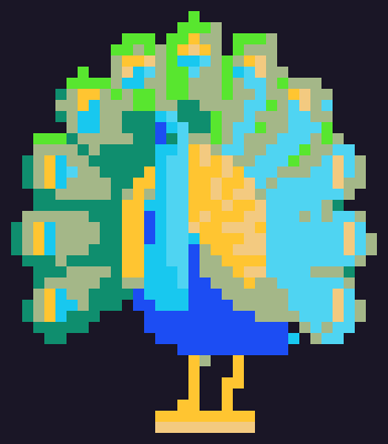 Frozen pixelized peacock source art