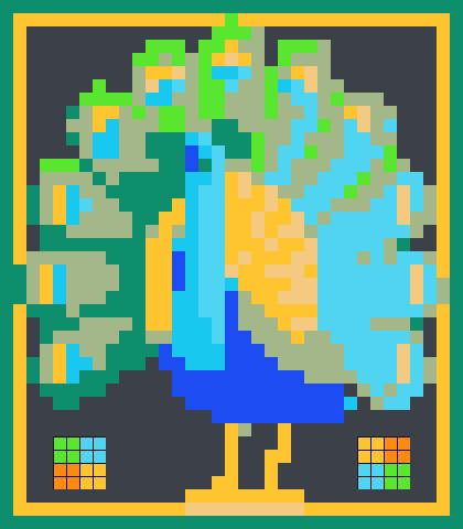 Peacock with dense solid field and regular frame